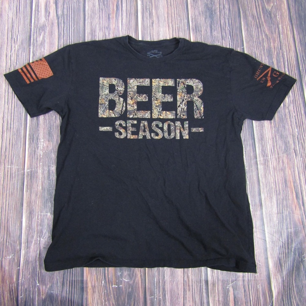 Grunt Style Beer Season Shirt Mens XL Black Graphic Tee Patriotic USA Flag